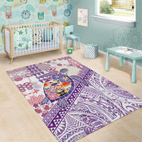 Hawaiian and Japanese Culture Together Area Rug Tropical Honu with Japanese Elements Purple Color LT03 - Polynesian Pride