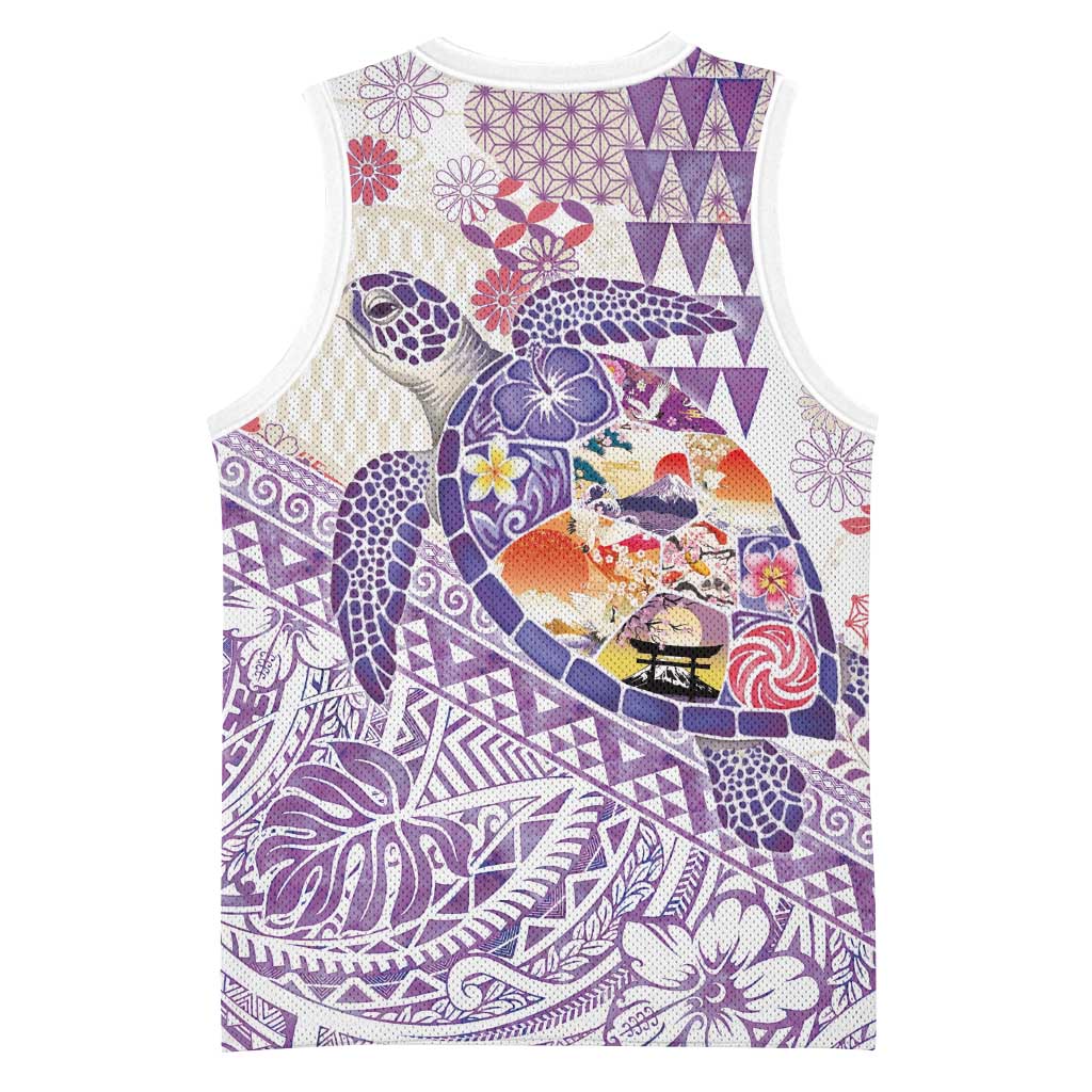 Hawaiian and Japanese Culture Together Basketball Jersey Tropical Honu with Japanese Elements Purple Color LT03 - Polynesian Pride
