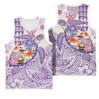 Hawaiian and Japanese Culture Together Basketball Jersey Tropical Honu with Japanese Elements Purple Color LT03 - Polynesian Pride