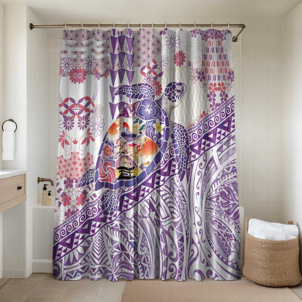 Hawaiian and Japanese Culture Together Bathroom Set Tropical Honu with Japanese Elements Purple Color