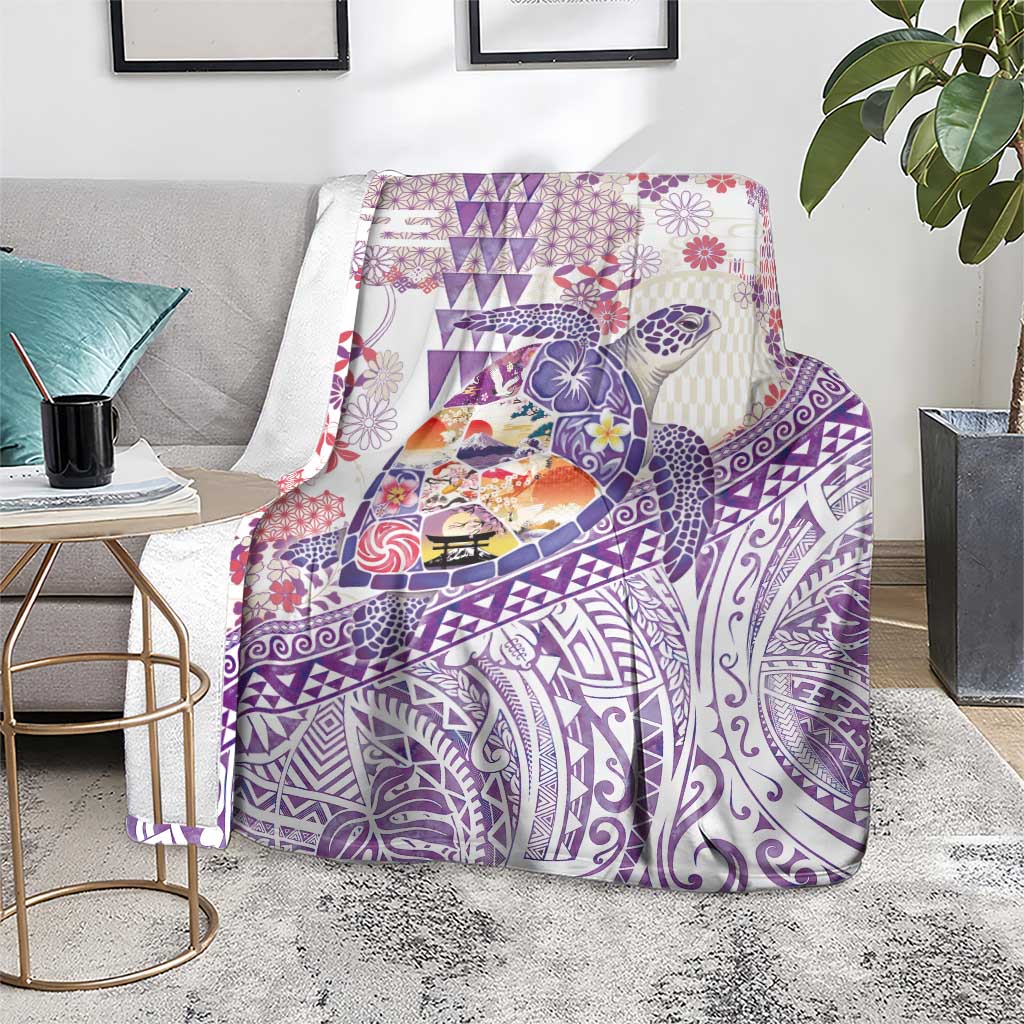 Hawaiian and Japanese Culture Together Blanket Tropical Honu with Japanese Elements Purple Color