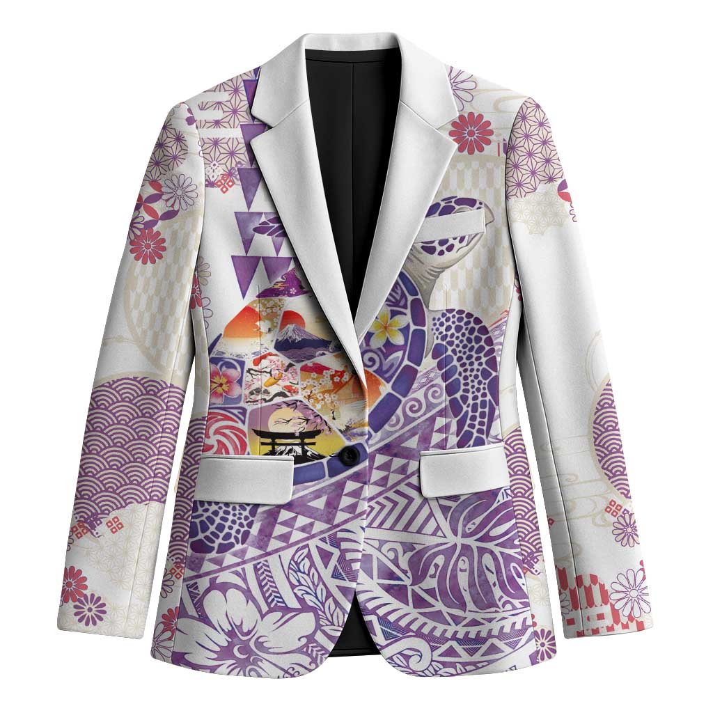 Hawaiian and Japanese Culture Together Blazer Tropical Honu with Japanese Elements Purple Color