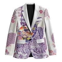 Hawaiian and Japanese Culture Together Blazer Tropical Honu with Japanese Elements Purple Color