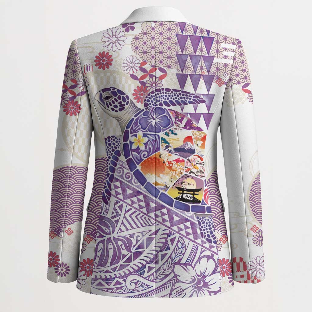 Hawaiian and Japanese Culture Together Blazer Tropical Honu with Japanese Elements Purple Color