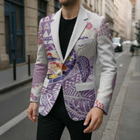 Hawaiian and Japanese Culture Together Blazer Tropical Honu with Japanese Elements Purple Color