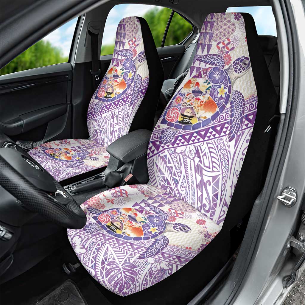 Hawaiian and Japanese Culture Together Car Seat Cover Tropical Honu with Japanese Elements Purple Color LT03 - Polynesian Pride