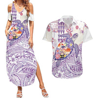 Hawaiian and Japanese Culture Together Couples Matching Summer Maxi Dress and Hawaiian Shirt Tropical Honu with Japanese Elements Purple Color LT03 Purple - Polynesian Pride
