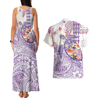 Hawaiian and Japanese Culture Together Couples Matching Tank Maxi Dress and Hawaiian Shirt Tropical Honu with Japanese Elements Purple Color LT03 - Polynesian Pride