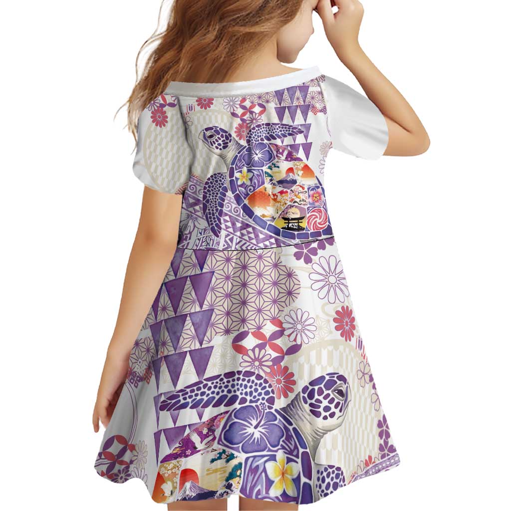 Hawaiian and Japanese Culture Together Family Matching Mermaid Dress and Hawaiian Shirt Tropical Honu with Japanese Elements Purple Color LT03 - Polynesian Pride