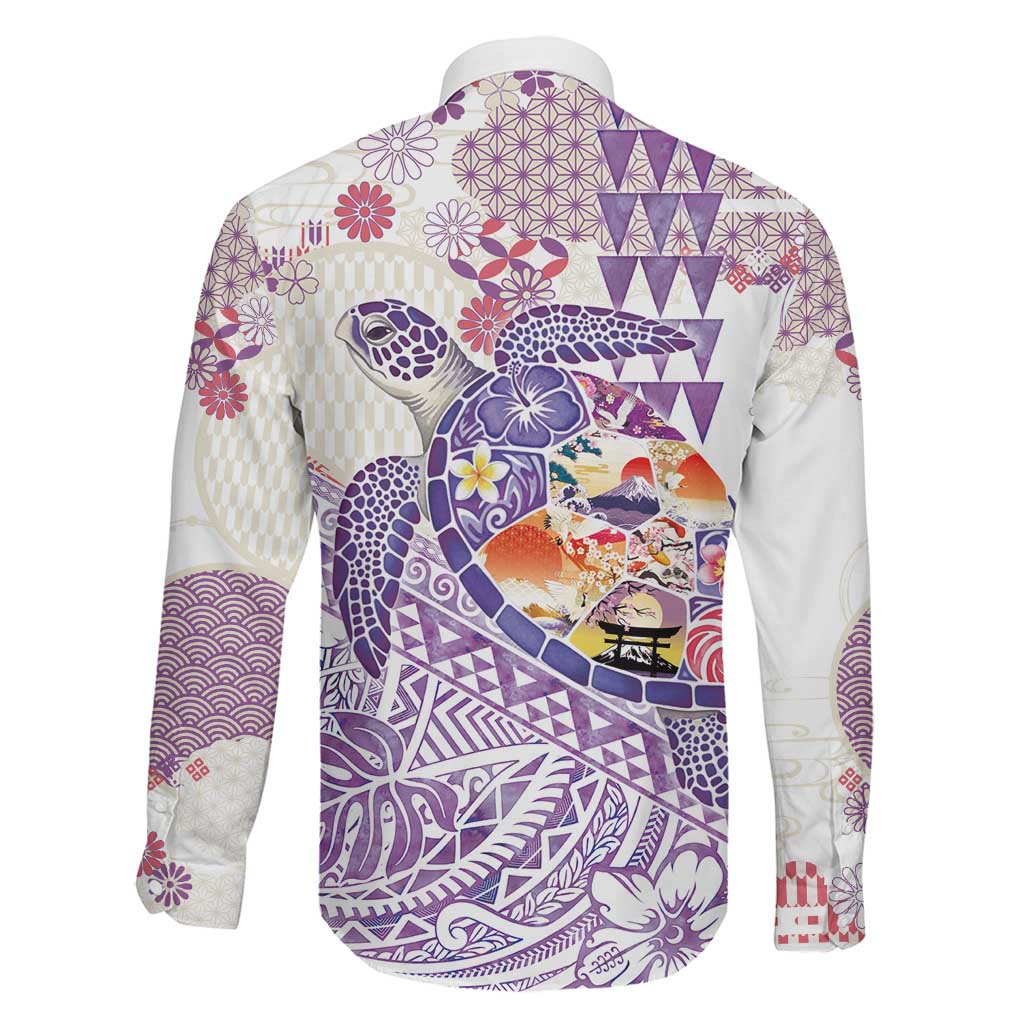 Hawaiian and Japanese Culture Together Family Matching Mermaid Dress and Hawaiian Shirt Tropical Honu with Japanese Elements Purple Color LT03 - Polynesian Pride
