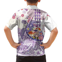Hawaiian and Japanese Culture Together Family Matching Off Shoulder Maxi Dress and Hawaiian Shirt Tropical Honu with Japanese Elements Purple Color LT03 - Polynesian Pride