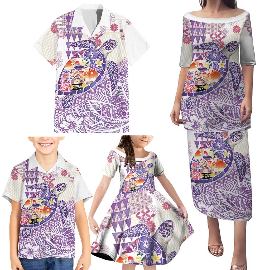 Hawaiian and Japanese Culture Together Family Matching Puletasi and Hawaiian Shirt Tropical Honu with Japanese Elements Purple Color LT03 - Polynesian Pride