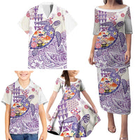 Hawaiian and Japanese Culture Together Family Matching Puletasi and Hawaiian Shirt Tropical Honu with Japanese Elements Purple Color LT03 - Polynesian Pride