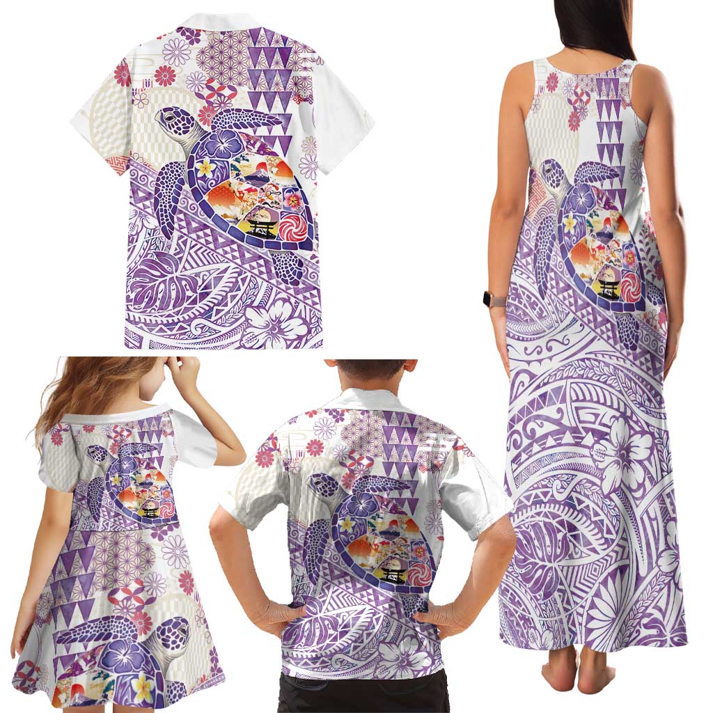 Hawaiian and Japanese Culture Together Family Matching Tank Maxi Dress and Hawaiian Shirt Tropical Honu with Japanese Elements Purple Color LT03 - Polynesian Pride
