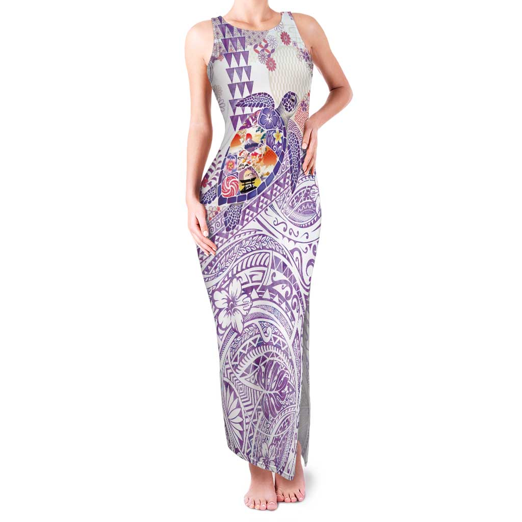 Hawaiian and Japanese Culture Together Family Matching Tank Maxi Dress and Hawaiian Shirt Tropical Honu with Japanese Elements Purple Color LT03 Mom's Dress Purple - Polynesian Pride