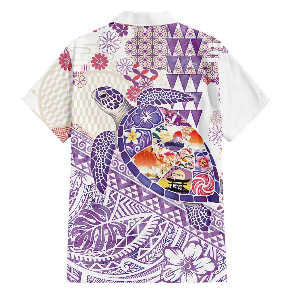 Hawaiian and Japanese Culture Together Hawaiian Shirt Tropical Honu with Japanese Elements Purple Color LT03 - Polynesian Pride