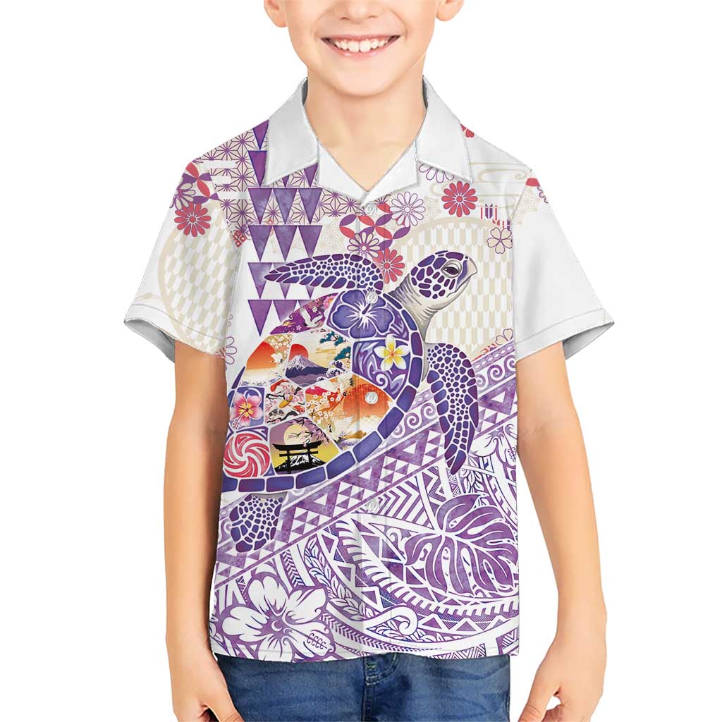 Hawaiian and Japanese Culture Together Hawaiian Shirt Tropical Honu with Japanese Elements Purple Color LT03 - Polynesian Pride