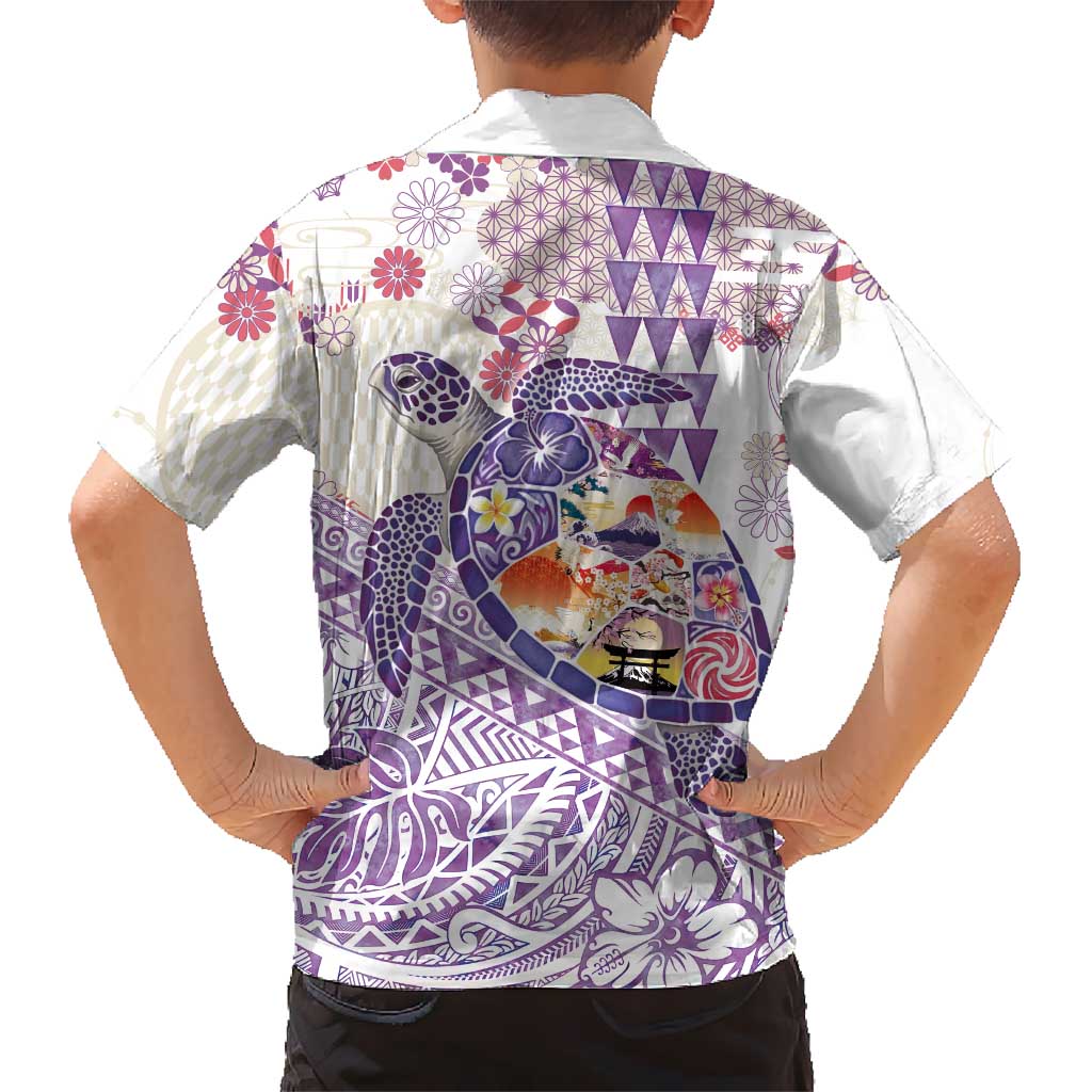 Hawaiian and Japanese Culture Together Hawaiian Shirt Tropical Honu with Japanese Elements Purple Color LT03 - Polynesian Pride