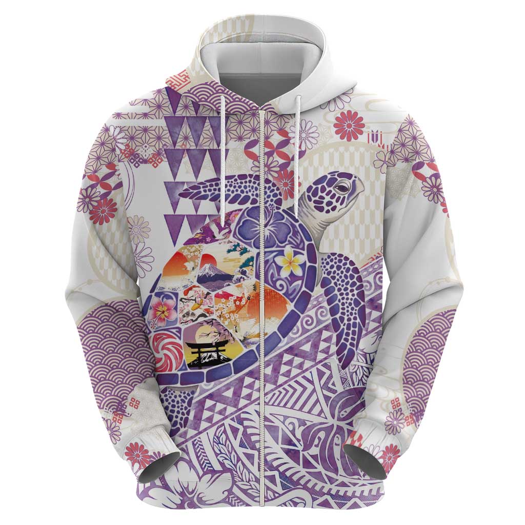 Hawaiian and Japanese Culture Together Hoodie Tropical Honu with Japanese Elements Purple Color LT03 - Polynesian Pride