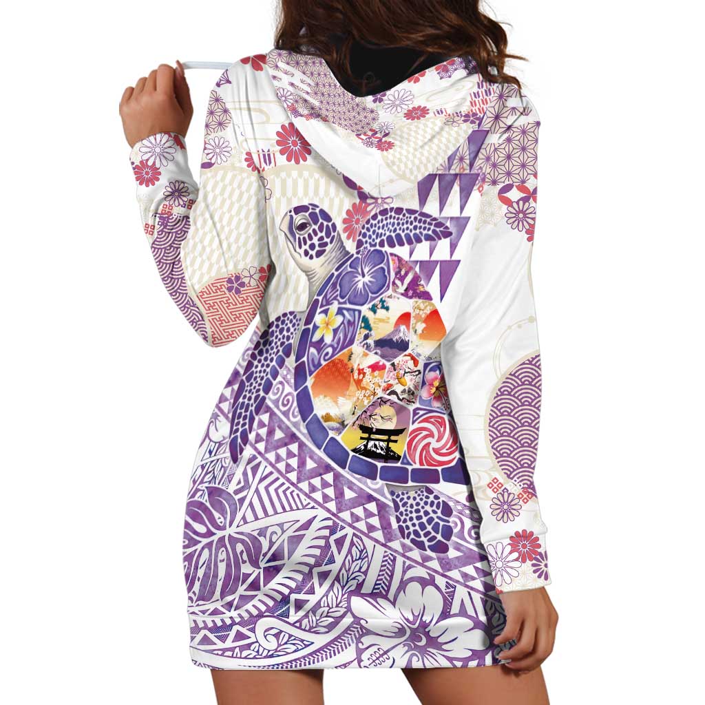 Hawaiian and Japanese Culture Together Hoodie Dress Tropical Honu with Japanese Elements Purple Color LT03 - Polynesian Pride