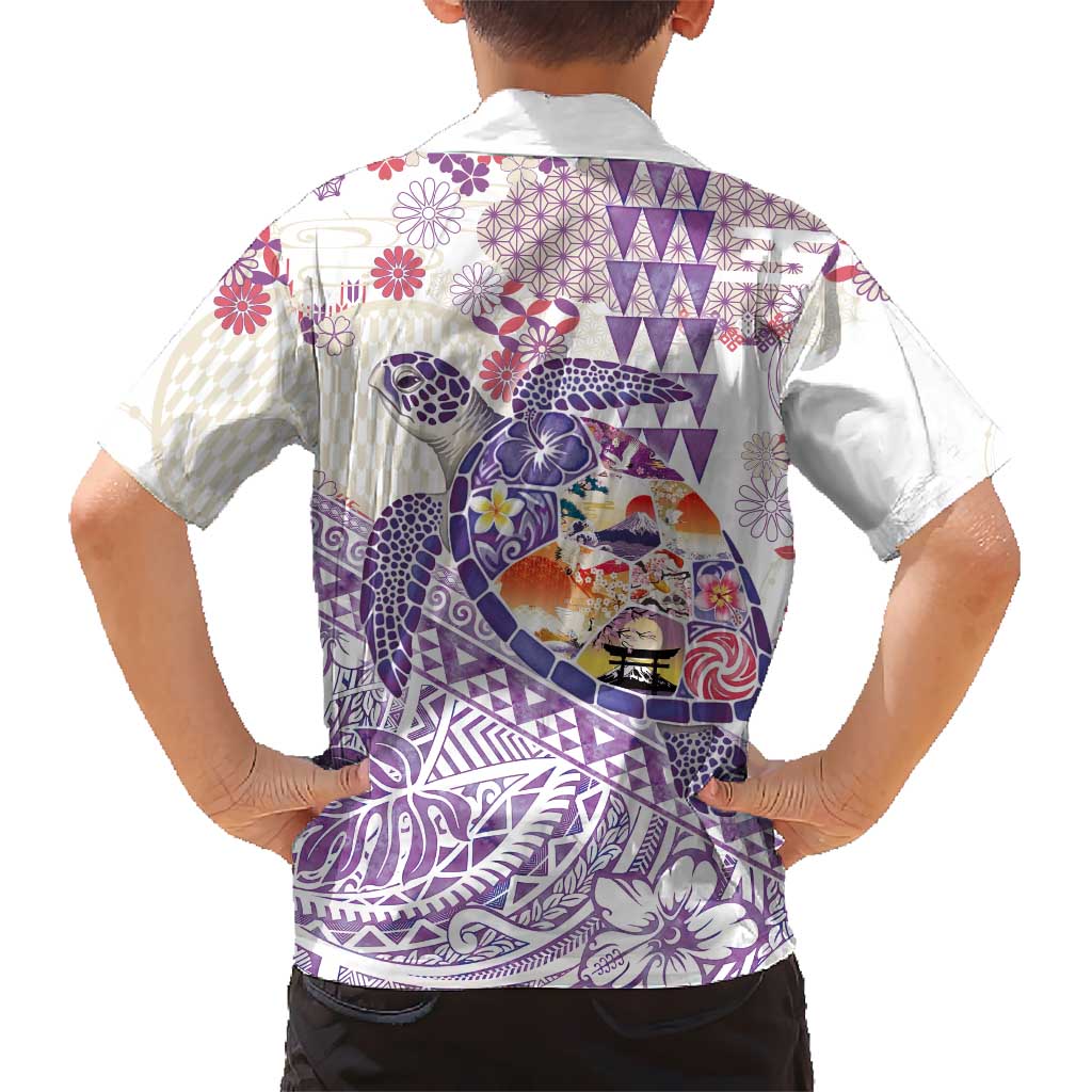 Hawaiian and Japanese Culture Together Kid Hawaiian Shirt Tropical Honu with Japanese Elements Purple Color LT03 - Polynesian Pride