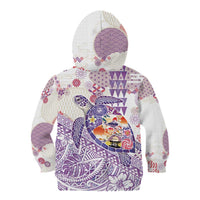 Hawaiian and Japanese Culture Together Kid Hoodie Tropical Honu with Japanese Elements Purple Color LT03 - Polynesian Pride