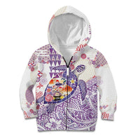 Hawaiian and Japanese Culture Together Kid Hoodie Tropical Honu with Japanese Elements Purple Color LT03 Zip Hoodie Purple - Polynesian Pride