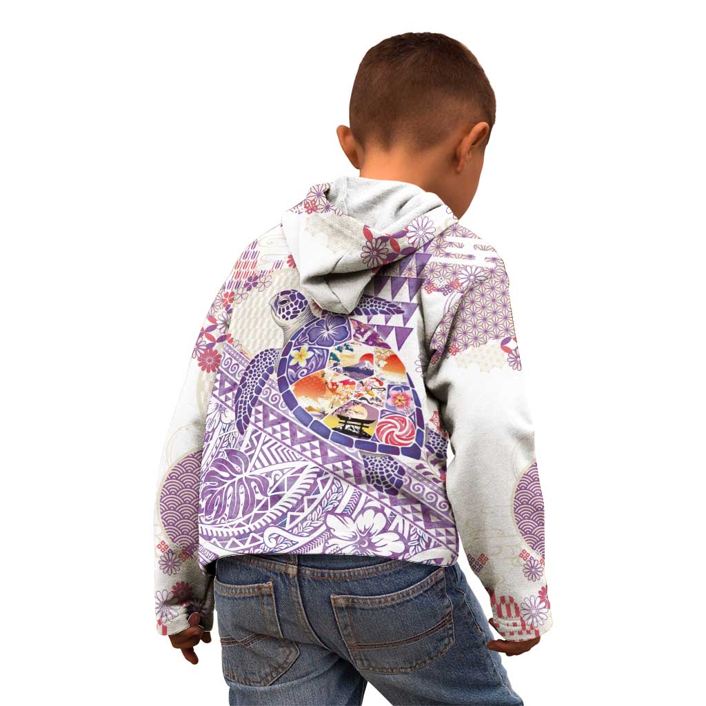 Hawaiian and Japanese Culture Together Kid Hoodie Tropical Honu with Japanese Elements Purple Color LT03 - Polynesian Pride