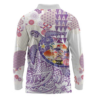 Hawaiian and Japanese Culture Together Long Sleeve Polo Shirt Tropical Honu with Japanese Elements Purple Color LT03 - Polynesian Pride