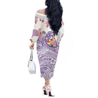 Hawaiian and Japanese Culture Together Off The Shoulder Long Sleeve Dress Tropical Honu with Japanese Elements Purple Color LT03 - Polynesian Pride