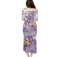 Hawaiian and Japanese Culture Together Puletasi Tropical Honu with Japanese Elements Purple Color