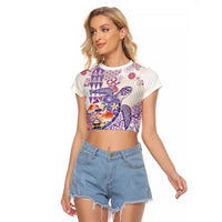 Hawaiian and Japanese Culture Together Raglan Cropped T Shirt Tropical Honu with Japanese Elements Purple Color LT03 Female Purple - Polynesian Pride