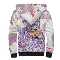 Hawaiian and Japanese Culture Together Sherpa Hoodie Tropical Honu with Japanese Elements Purple Color LT03 - Polynesian Pride