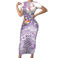 Hawaiian and Japanese Culture Together Short Sleeve Bodycon Dress Tropical Honu with Japanese Elements Purple Color LT03 Long Dress Purple - Polynesian Pride