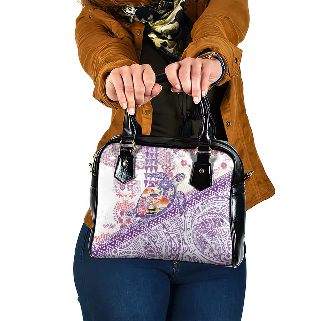 Hawaiian and Japanese Culture Together Shoulder Handbag Tropical Honu with Japanese Elements Purple Color LT03 One Size Purple - Polynesian Pride