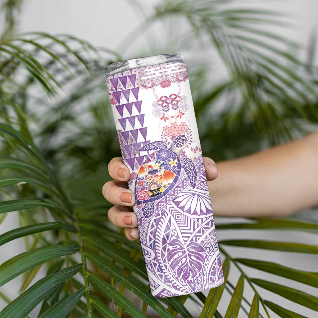 Hawaiian and Japanese Culture Together Skinny Tumbler Tropical Honu with Japanese Elements Purple Color LT03 - Polynesian Pride