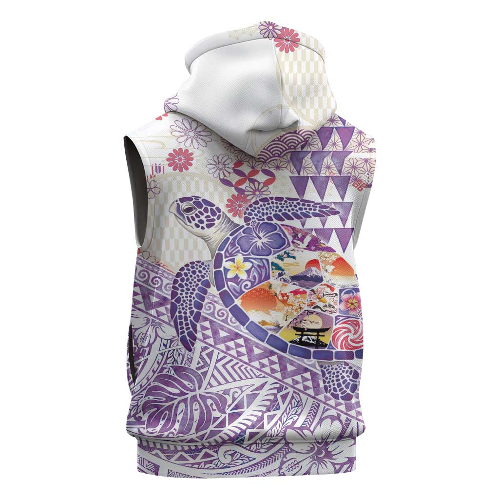 Hawaiian and Japanese Culture Together Sleeveless Hoodie Tropical Honu with Japanese Elements Purple Color LT03 - Polynesian Pride