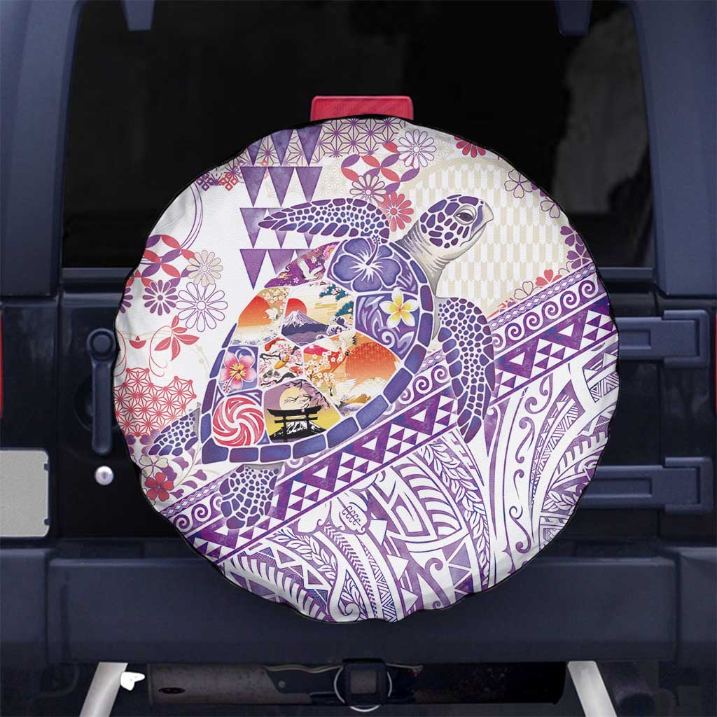 Hawaiian and Japanese Culture Together Spare Tire Cover Tropical Honu with Japanese Elements Purple Color LT03 No hole Purple - Polynesian Pride