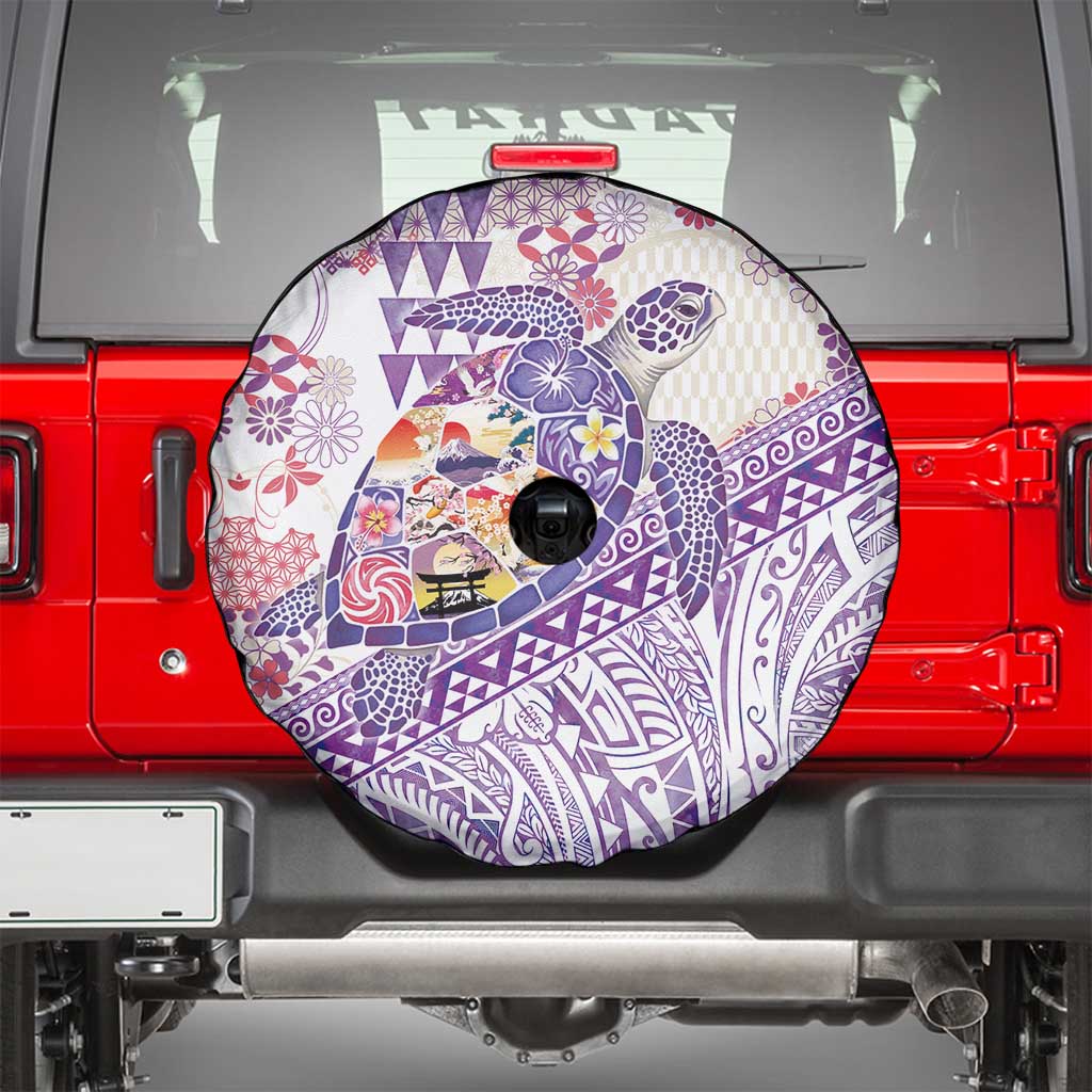 Hawaiian and Japanese Culture Together Spare Tire Cover Tropical Honu with Japanese Elements Purple Color LT03 - Polynesian Pride