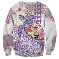 Hawaiian and Japanese Culture Together Sweatshirt Tropical Honu with Japanese Elements Purple Color