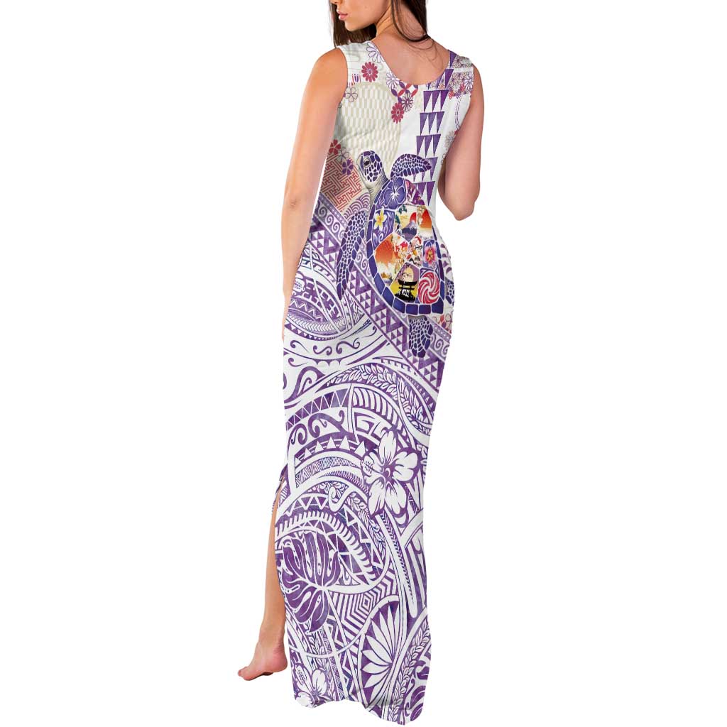 Hawaiian and Japanese Culture Together Tank Maxi Dress Tropical Honu with Japanese Elements Purple Color LT03 - Polynesian Pride