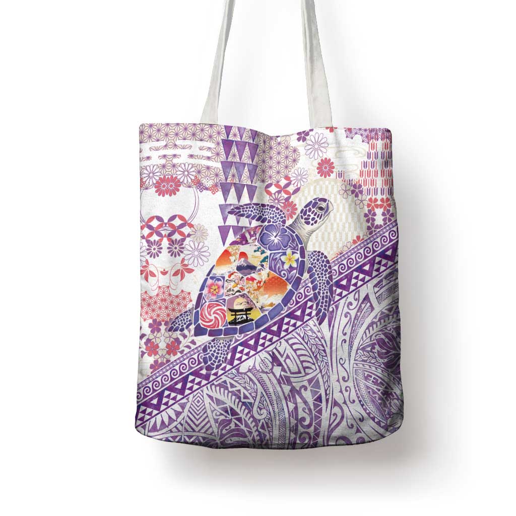 Hawaiian and Japanese Culture Together Tote Bag Tropical Honu with Japanese Elements Purple Color LT03 - Polynesian Pride