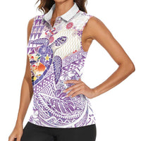 Hawaiian and Japanese Culture Together Women Sleeveless Polo Shirt Tropical Honu with Japanese Elements Purple Color LT03 - Polynesian Pride