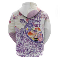 Hawaiian and Japanese Culture Together Zip Hoodie Tropical Honu with Japanese Elements Purple Color LT03 - Polynesian Pride