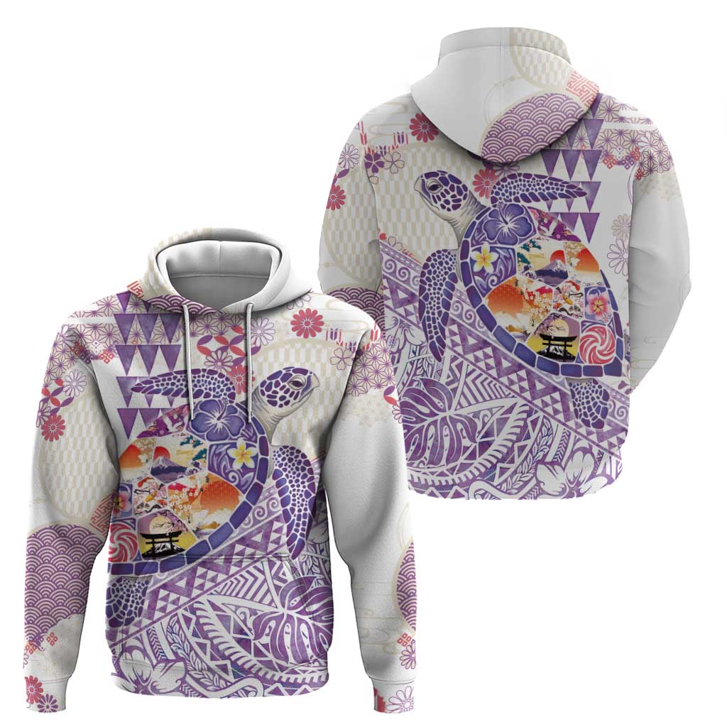 Hawaiian and Japanese Culture Together Zip Hoodie Tropical Honu with Japanese Elements Purple Color LT03 - Polynesian Pride
