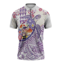 Hawaiian and Japanese Culture Together Zipper Polo Shirt Tropical Honu with Japanese Elements Purple Color LT03 Purple - Polynesian Pride