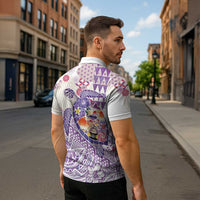 Hawaiian and Japanese Culture Together Zipper Polo Shirt Tropical Honu with Japanese Elements Purple Color LT03 - Polynesian Pride