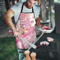 Hawaiian and Japanese Culture Together Apron Tropical Honu with Japanese Elements Pink Color