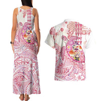 Hawaiian and Japanese Culture Together Couples Matching Tank Maxi Dress and Hawaiian Shirt Tropical Honu with Japanese Elements Pink Color LT03 - Polynesian Pride