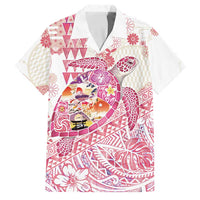Hawaiian and Japanese Culture Together Family Matching Long Sleeve Bodycon Dress and Hawaiian Shirt Tropical Honu with Japanese Elements Pink Color LT03 Dad's Shirt - Short Sleeve Pink - Polynesian Pride